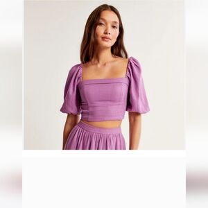 Abercrombie Linen-Blend Puff Sleeve Top Italian Summer Print